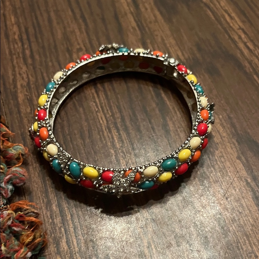 Colorful Beaded Silver Bracelet w starfish gently worn